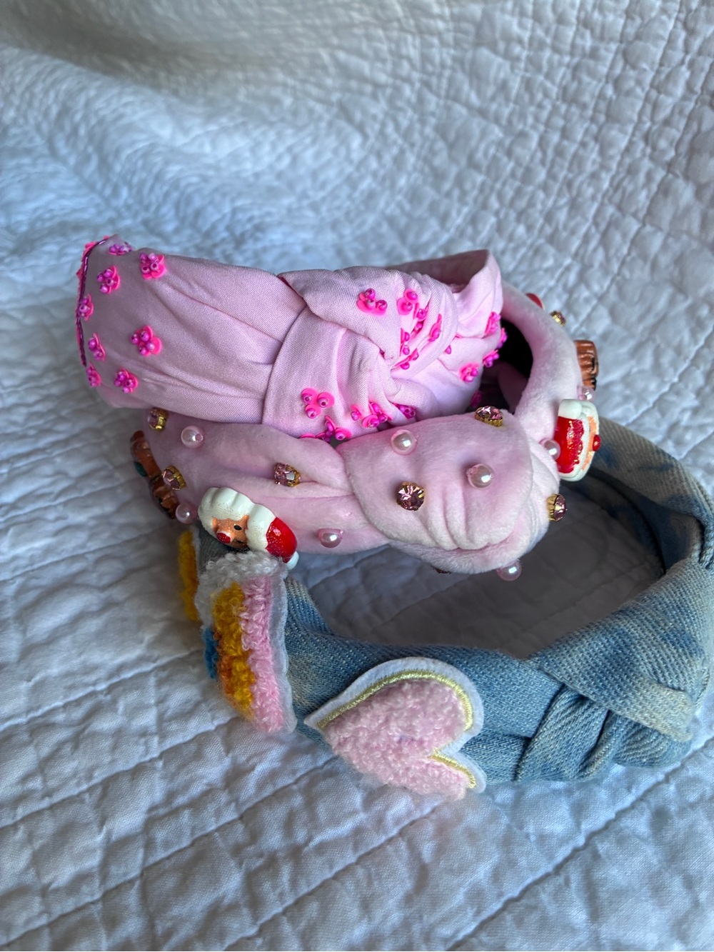 Pink Embellished Kids Headband Trio - Sparkle & Charm Hair Accessories